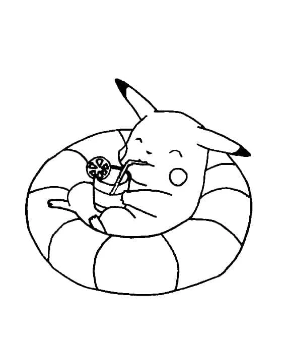 Disegno Pikachu si rilassa in un salvagente da colorare