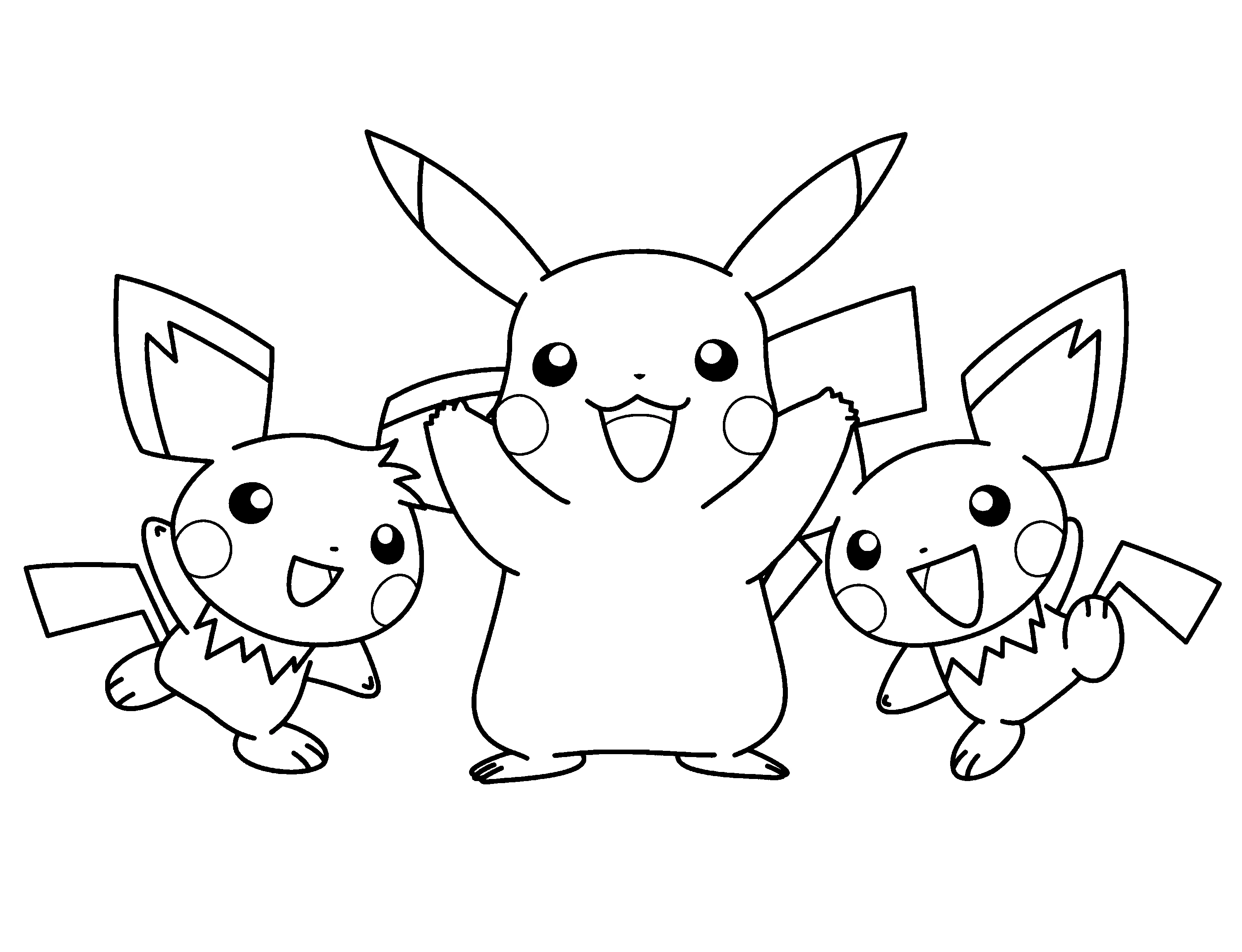 Disegno Pikachu con due Pichu da colorare Disegno Pikachu con due Pichu da colorare