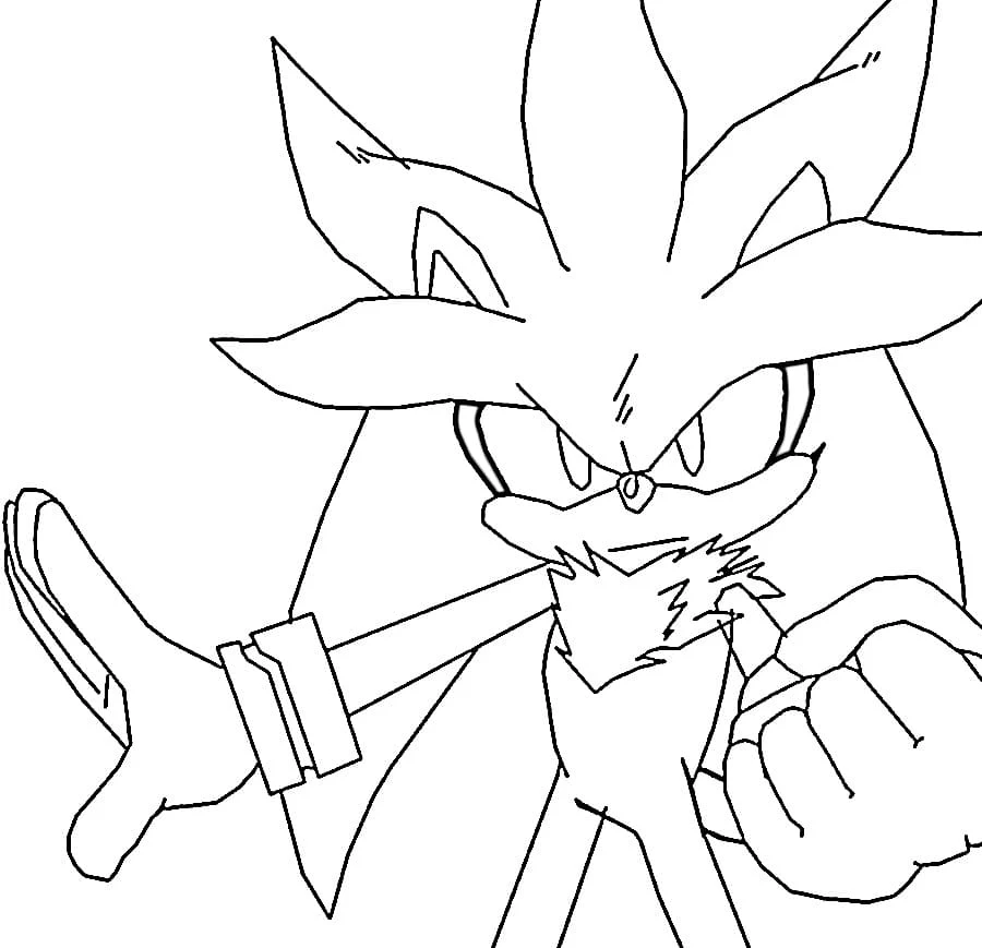 Disegno Sonic argentato in posa dinamica da colorare Disegno Sonic argentato in posa dinamica da colorare