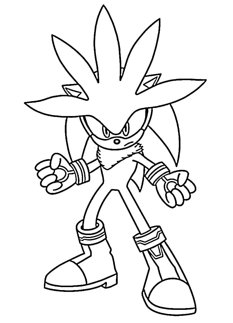 Disegno Sonic argentato in posa d'azione da colorare Disegno Sonic argentato in posa d'azione da colorare
