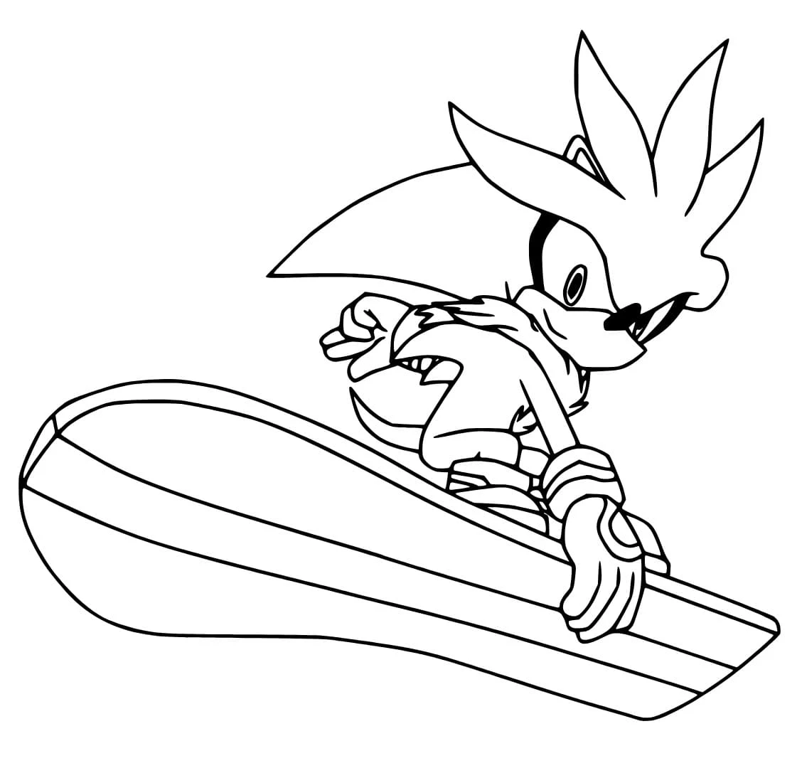 Disegno Sonic argentato su una tavola da snowboard da colorare Disegno Sonic argentato su una tavola da snowboard da colorare