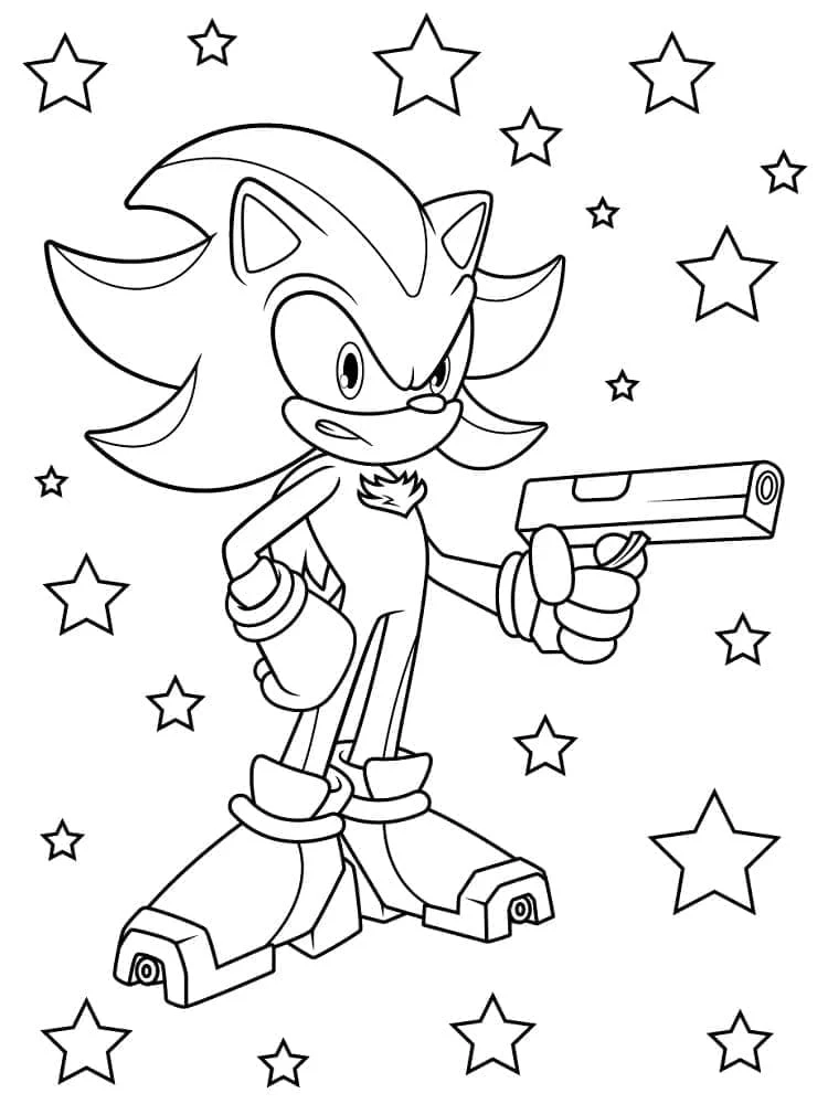 Disegno Shadow con una pistola circondato da stelle da colorare Disegno Shadow con una pistola circondato da stelle da colorare