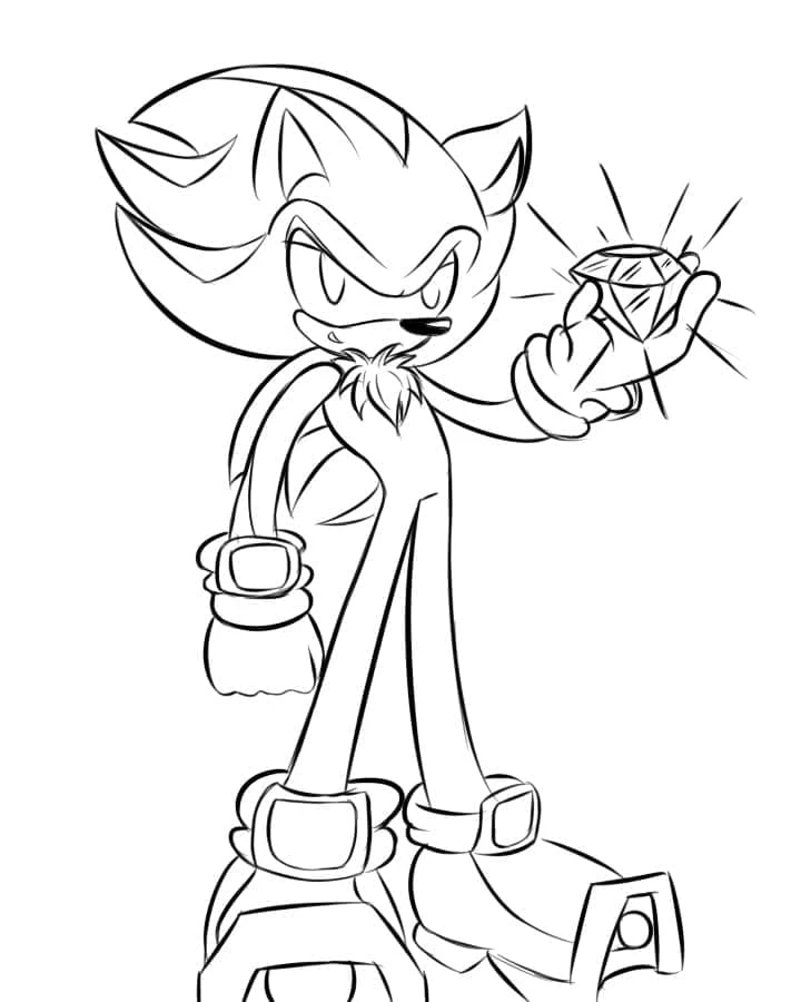 Disegno Shadow Sonic con uno smeraldo del caos da colorare Disegno Shadow Sonic con uno smeraldo del caos da colorare