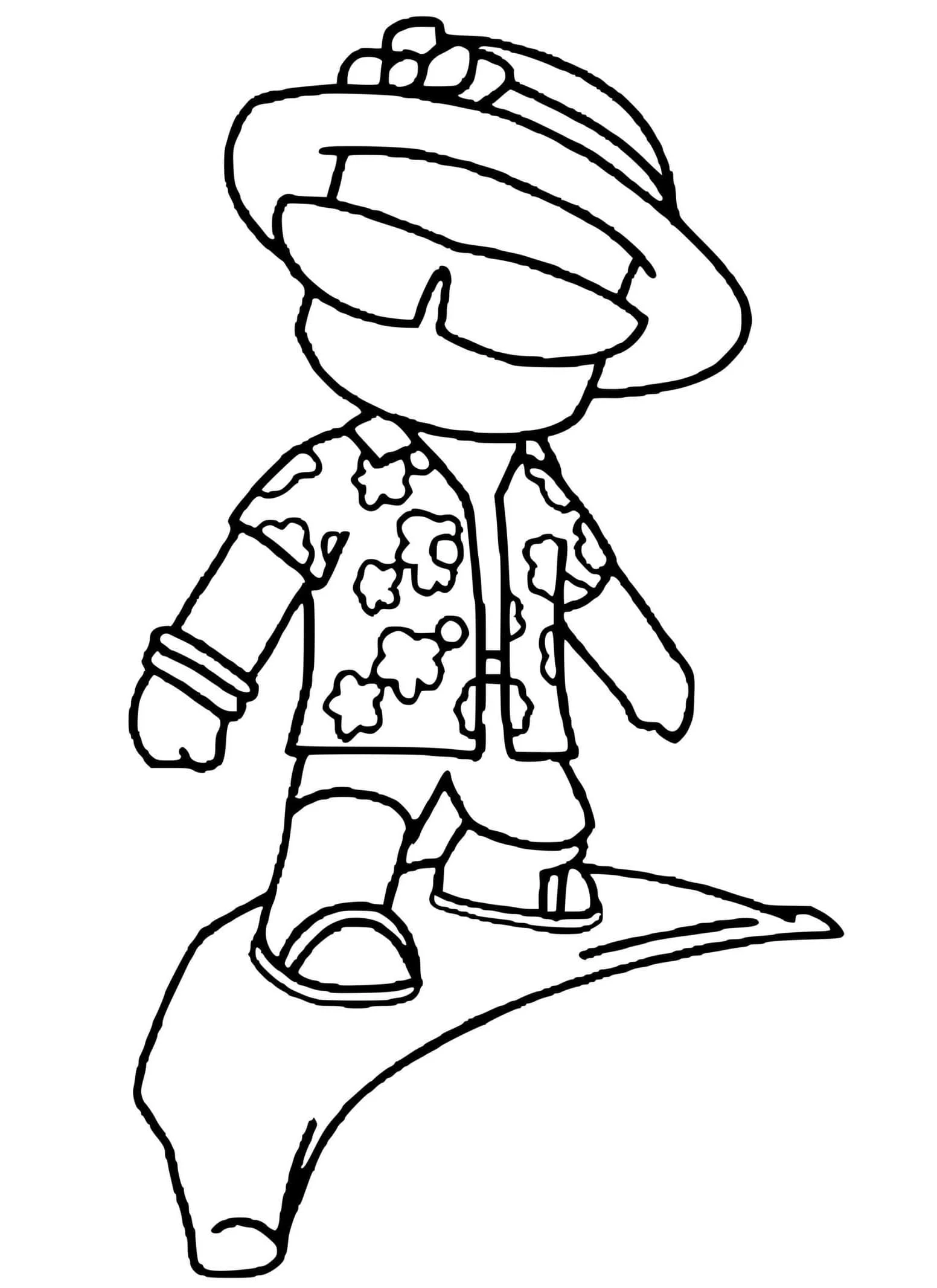 Disegno Banana Surfer sopra la sua tavola da surf da colorare