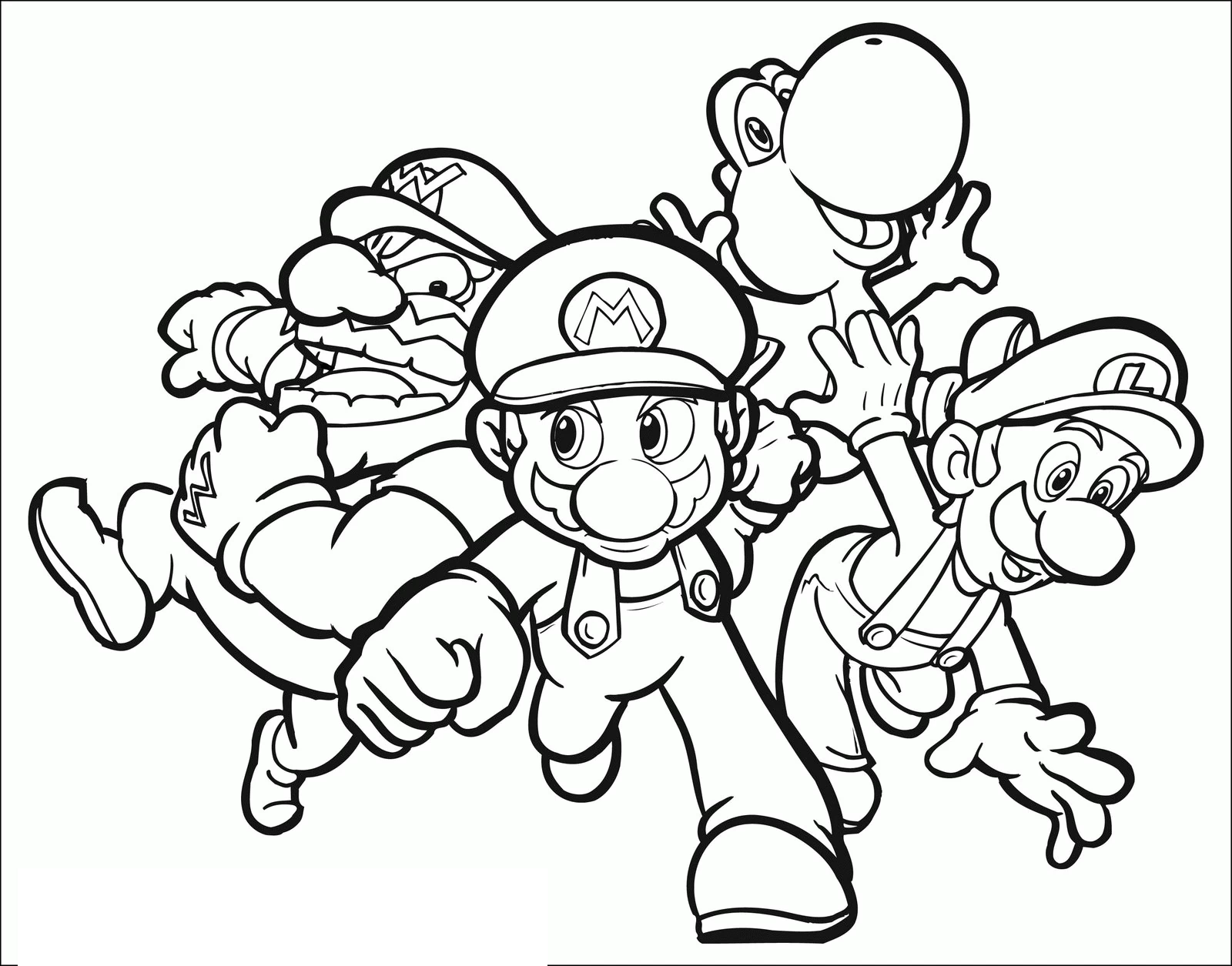 Disegno Mario, Wario, Luigi e Yoshi che corrono insieme da colorare