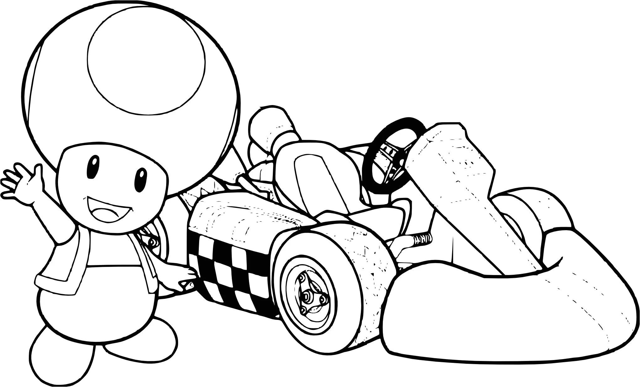 Disegno Rospo saluta vicino al suo go-kart da colorare