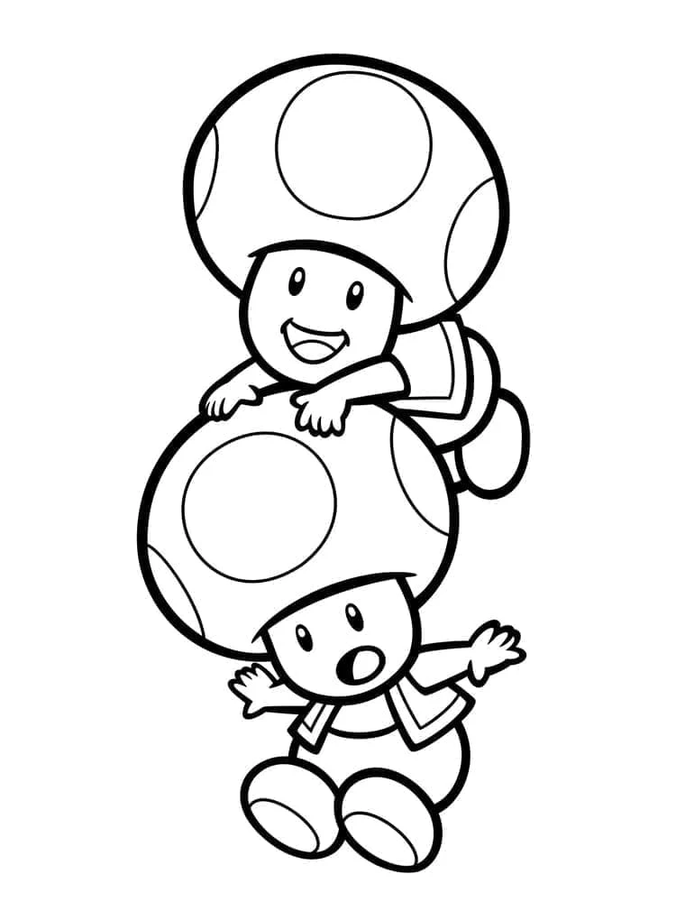 Disegno Toad e il suo amico giocano uno sull'altro da colorare