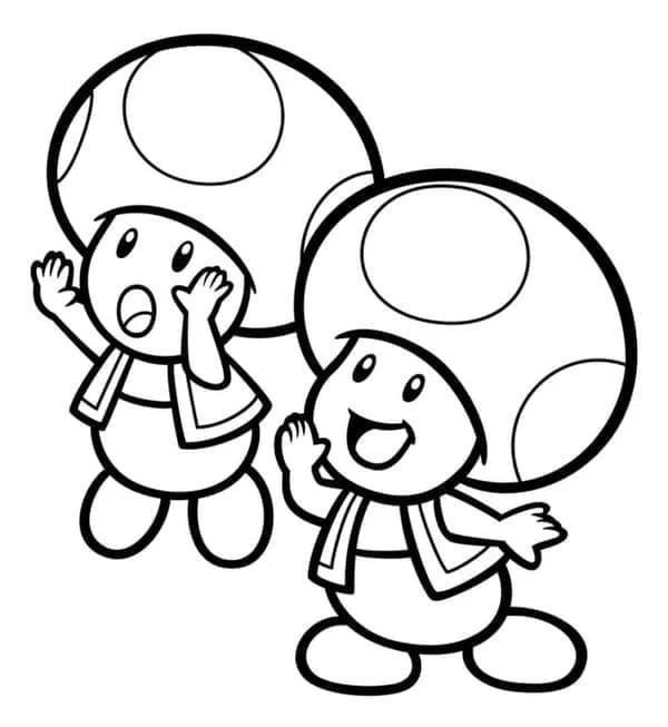 Disegno Toad e un amico sorpreso in piedi fianco a fianco da colorare Disegno Toad e un amico sorpreso in piedi fianco a fianco da colorare