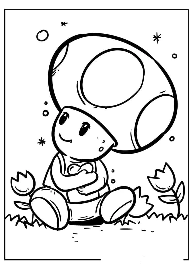 Disegno Toad seduto sotto un fungo da colorare