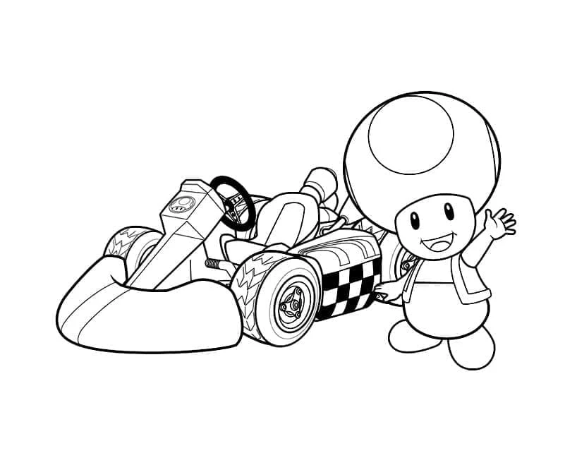 Disegno Toad che saluta vicino al suo kart di Mario Kart da colorare Disegno Toad che saluta vicino al suo kart di Mario Kart da colorare