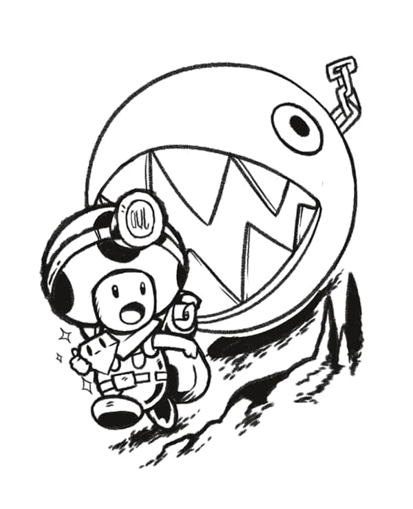 Disegno Toad in fuga da un Chain Chomp da colorare