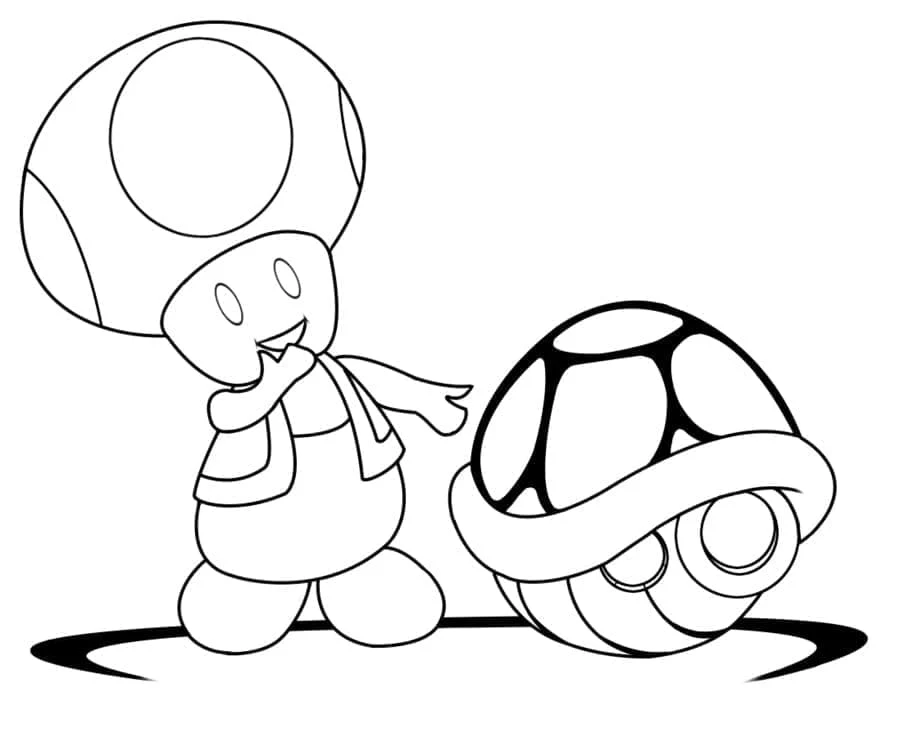 Disegno Toad in piedi vicino a un guscio di tartaruga da colorare Disegno Toad in piedi vicino a un guscio di tartaruga da colorare