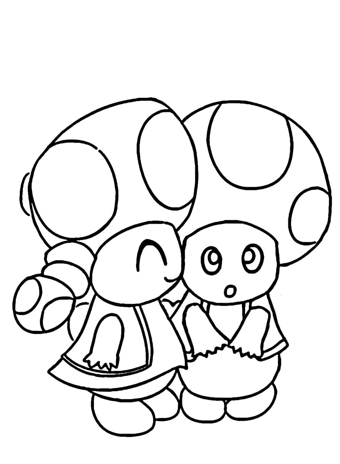 Disegno Toad e Toadette fianco a fianco da colorare Disegno Toad e Toadette fianco a fianco da colorare