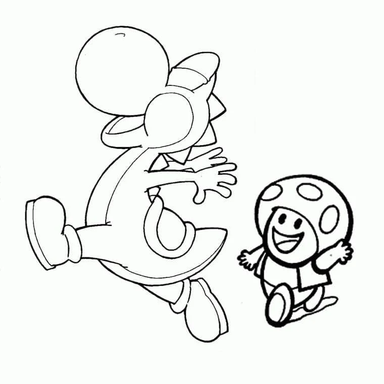 Disegno Toad che corre con Yoshi da colorare Disegno Toad che corre con Yoshi da colorare