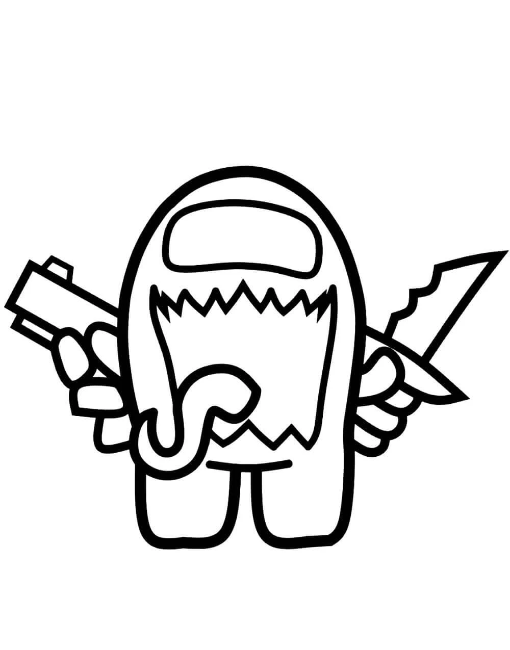Disegno Impostore di Tra noi con pistola e coltello da colorare Disegno Impostore di Tra noi con pistola e coltello da colorare