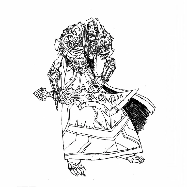 Disegno World of Warcraft guerriero non morto con spada da colorare