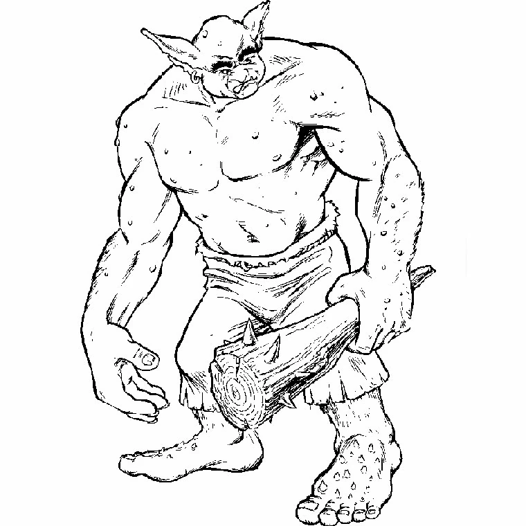 Disegno Warcraft orco con una clava chiodata da colorare