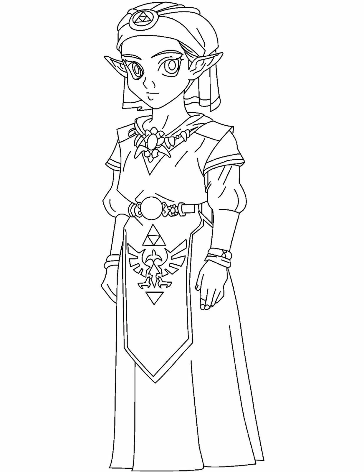 Disegno Zelda in piedi con abito reale da colorare