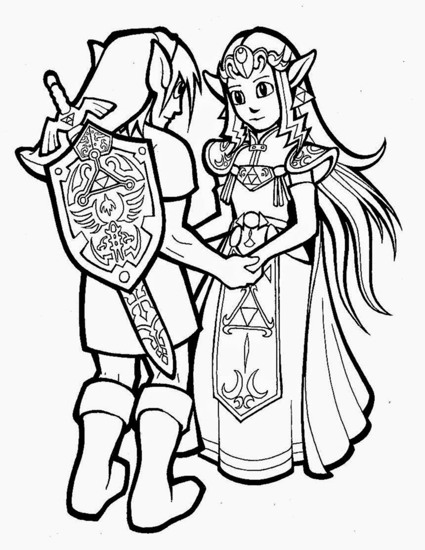 Disegno Zelda mano nella mano con Link da colorare