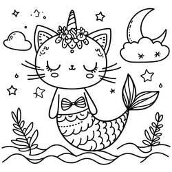 Disegni da colorare: Gatto Sirena - Pagine da Colorare Stampabili Gratuite