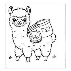 Disegno Alpaca con un cesto intrecciato sulla schiena da colorare