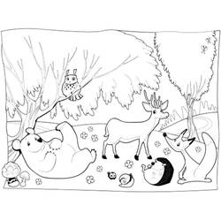 Disegno Animali del bosco riuniti in una radura da colorare Disegno Animali del bosco riuniti in una radura da colorare