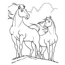Disegno Cavallo in piedi con un compagno su una collina da colorare