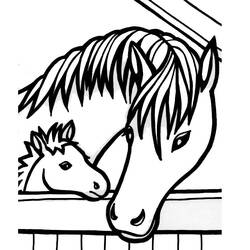 Disegno Cavallo e puledro affacciati alla porta della stalla da colorare