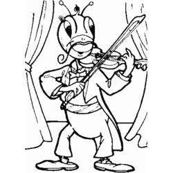 Disegno Cicala che suona il violino sul palco da colorare