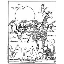 Disegno Giraffa e antilope in un paesaggio di savana africana da colorare