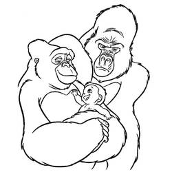 Disegno Gorilla in famiglia con un cucciolo da colorare