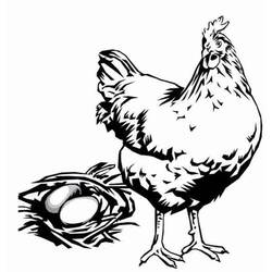 Disegno Pollo in piedi vicino a un nido di uova da colorare Disegno Pollo in piedi vicino a un nido di uova da colorare