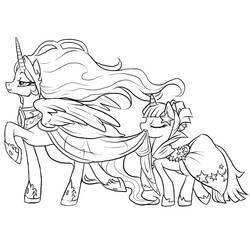 Disegno Pony principessa con giovane pony che china la testa da colorare