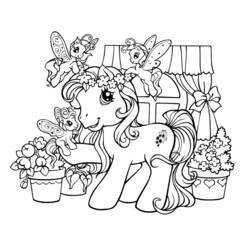 Disegno Pony circondato da piccole fate da colorare