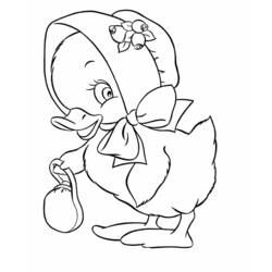 Disegno Pulcino con cuffietta pasquale e borsetta da colorare Disegno Pulcino con cuffietta pasquale e borsetta da colorare