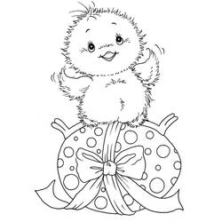 Disegno Pulcino seduto su un uovo di Pasqua con fiocco da colorare Disegno Pulcino seduto su un uovo di Pasqua con fiocco da colorare