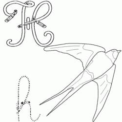 Disegno Rondine in volo accanto alla lettera H da colorare