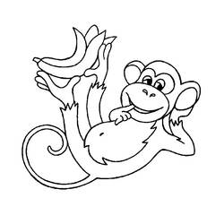 Disegno Scimpanzé sdraiato con banane in mano da colorare