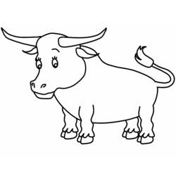 Disegno Toro in piedi con lunghe corna curve da colorare