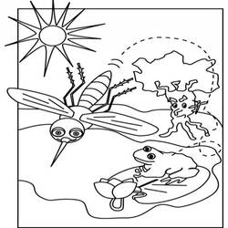 Disegno Zanzara che vola vicino a una rana e al sole da colorare
