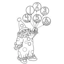 Disegno Pagliaccio con palloncini numerati da uno a sei da colorare Disegno Pagliaccio con palloncini numerati da uno a sei da colorare