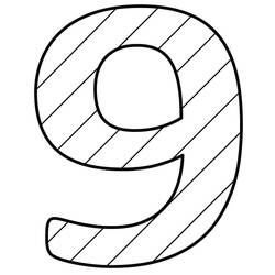 Disegno Numero 9 con motivo a righe diagonali da colorare