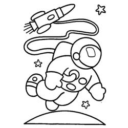 Disegno Astronauta che fluttua nello spazio con razzo da colorare