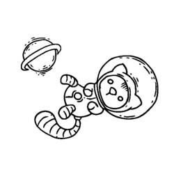 Disegno Astronauta gattino che fluttua vicino a un pianeta con anelli da colorare