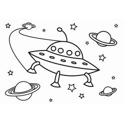 Disegno Disco volante tra stelle e pianeti da colorare