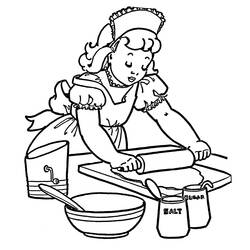Disegno Piccola cuoca che stende la pasta sul tagliere da colorare Disegno Piccola cuoca che stende la pasta sul tagliere da colorare