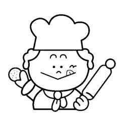 Disegno Cuoco con pane e mattarello da colorare Disegno Cuoco con pane e mattarello da colorare