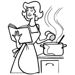 Disegno Cuoco che legge una ricetta mentre condisce una pentola da colorare Disegno Cuoco che legge una ricetta mentre condisce una pentola da colorare