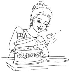 Disegno Cuoco che solleva il coperchio di una pentola fumante da colorare Disegno Cuoco che solleva il coperchio di una pentola fumante da colorare