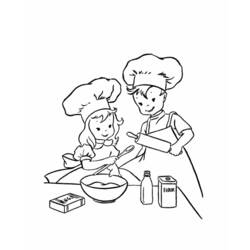 Disegno Due giovani cuochi che preparano una ricetta da colorare Disegno Due giovani cuochi che preparano una ricetta da colorare